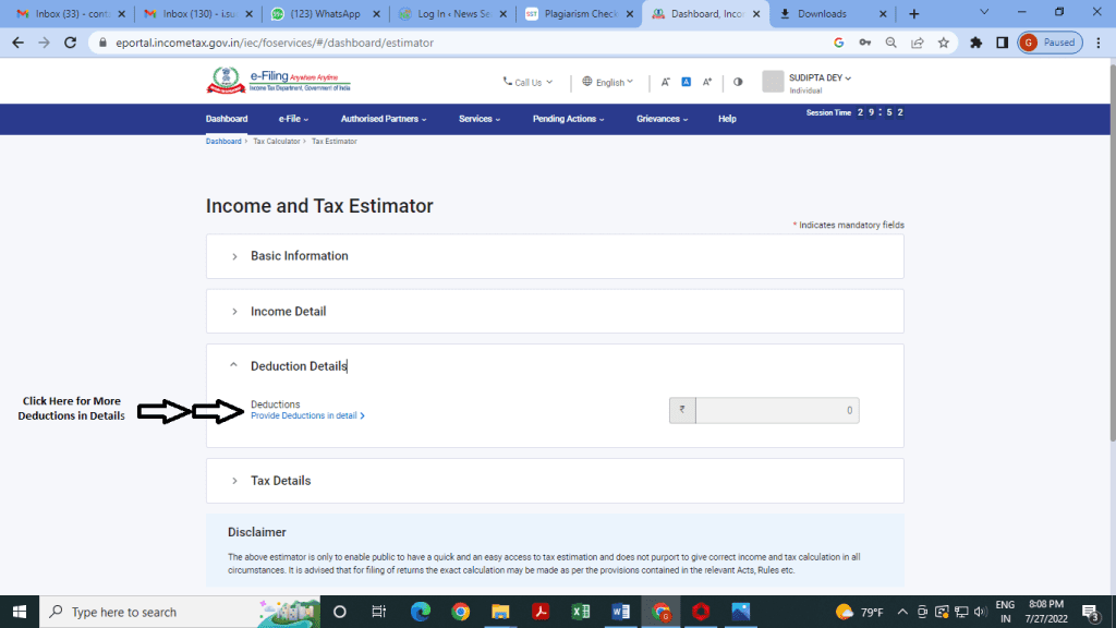 Provide Deductions in Details
