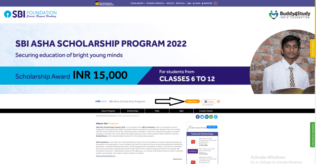 SBI Asha Scholarship 2022