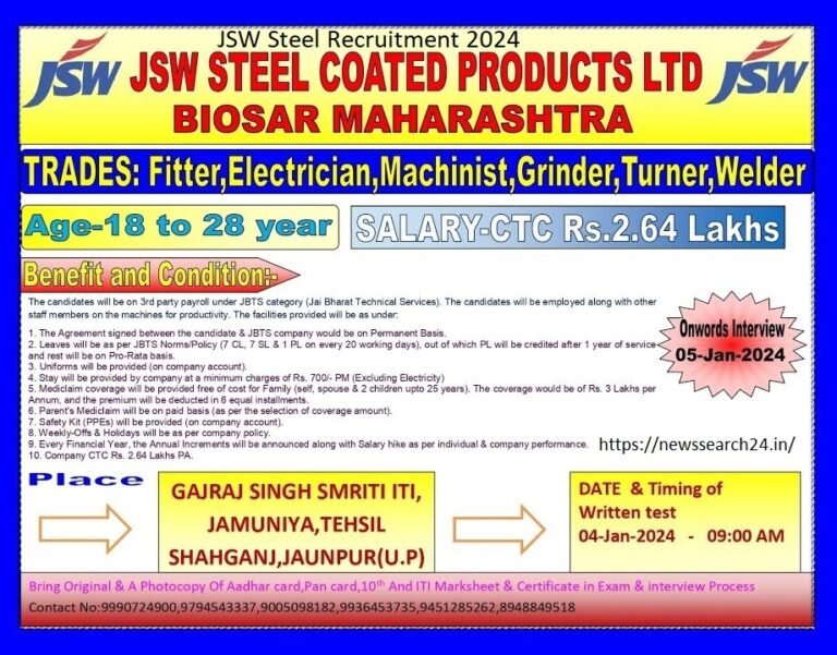 JSW Steel Recruitment 2024