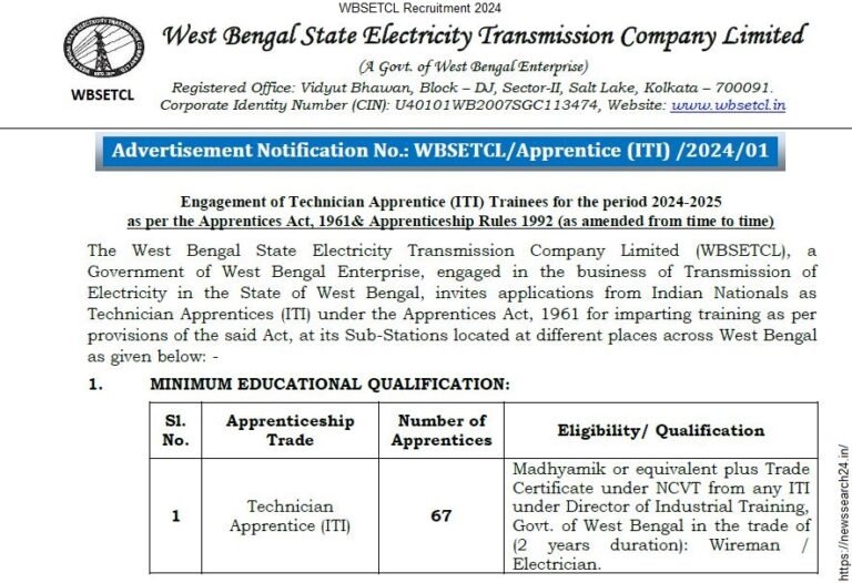 WBSETCL Recruitment 2024