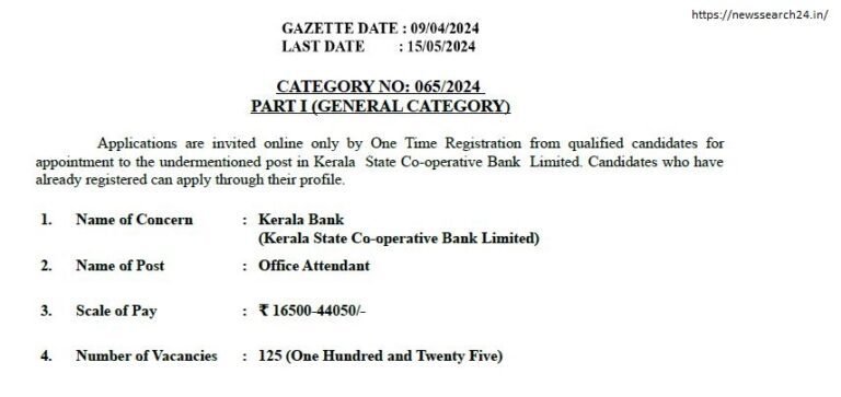 Kerala State Co-operative Bank Limited Recruitment